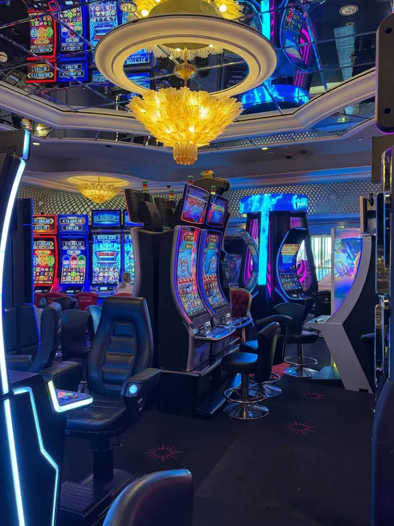 Blue gaming machines at Casino Barrière Le Ruhl Nice