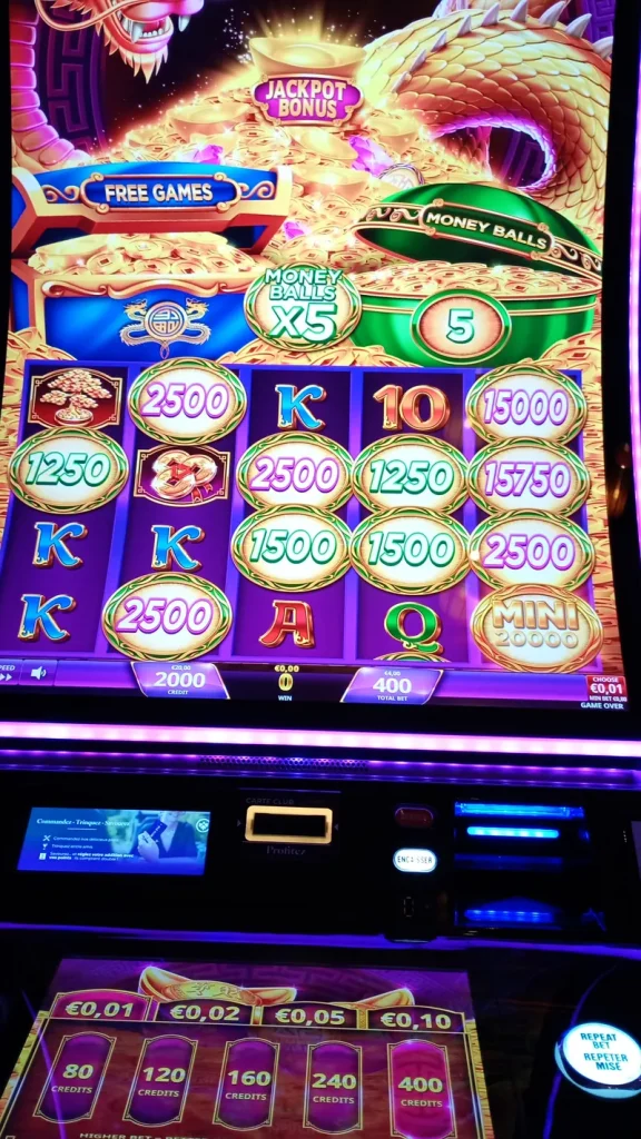 Colourful slot machine display at Casino JOA de Besançon