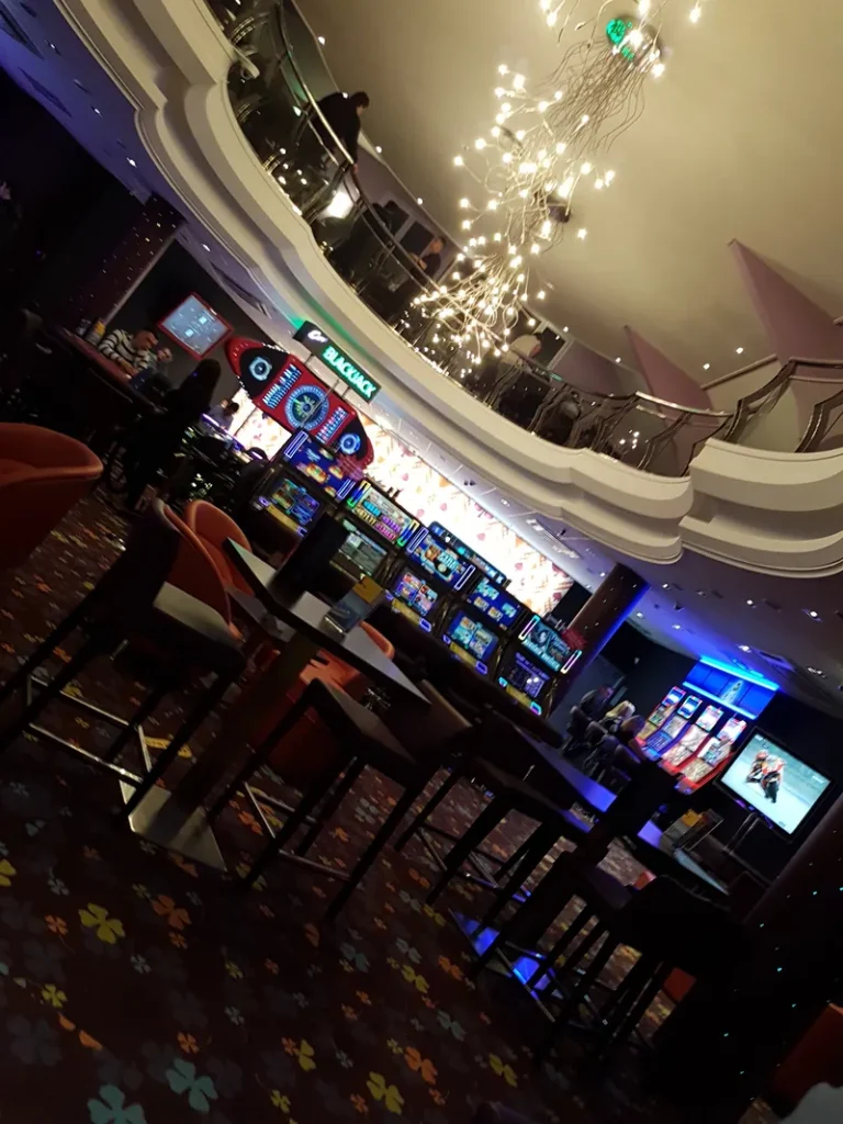 Gaming machines beside the casino bar at Casino JOA de Lons-le-Saunier