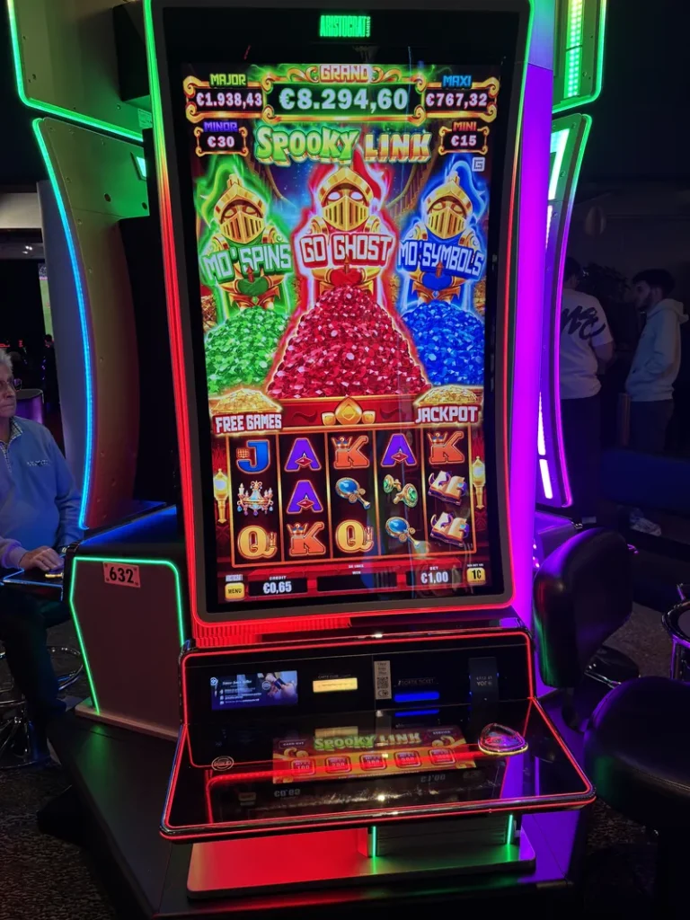 Tall colourful slot machine at Casino JOA de Montrond-les-Bains
