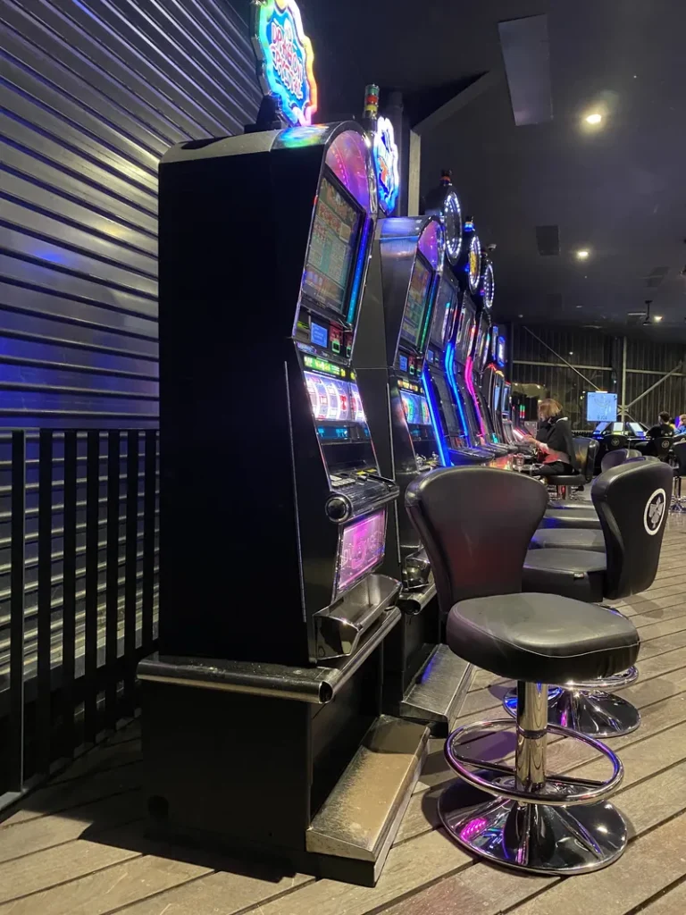Side view of a row of slot machines at Casino JOA du Lac du Der