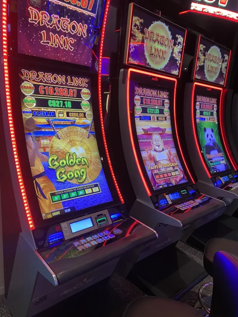 Pair of tall slot machines at Casino JOA du Lac du Der
