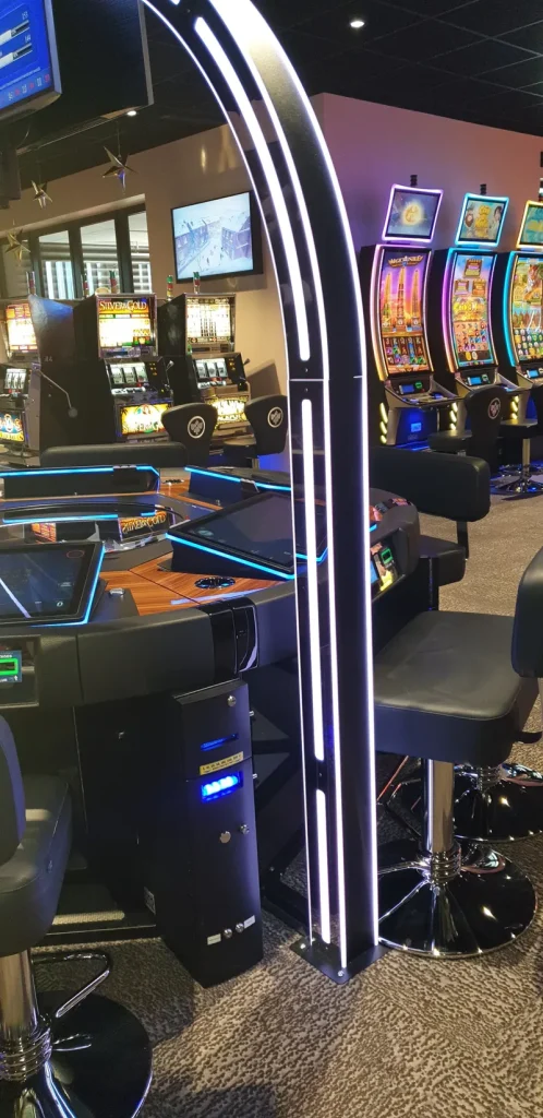 Curved-screen slot machine at Casino JOA Saint-Laurent-en-Grandvaux