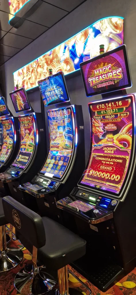Close view of colourful slot machines at Casino de Bourbon-Lancy