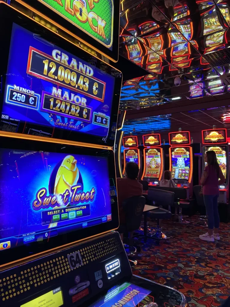 Colourful slot machines inside Casino de Sanary